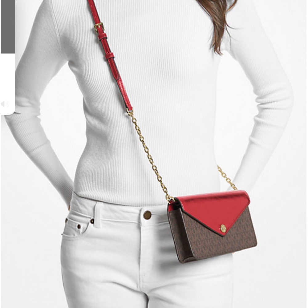 NWT Michael Kors Jet Set Travel Small Signature Logo Clutch Crossbody Bag
